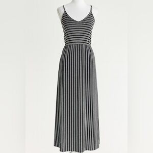 CAUTION TO THE WIND Black & White Striped Strappy Back Slip Dress - Sz L